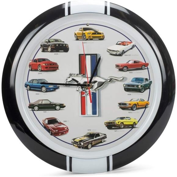 Ford Mustang History Sound Wall Clock 13 Inch Black 60's - Present Collector NEW - Picture 1 of 7